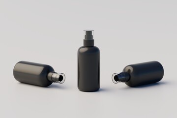 Black Plastic Spray Multiple Bottle Mockup. 3D Illustration