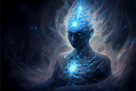 Meditation with background with glowing energetic light field in space