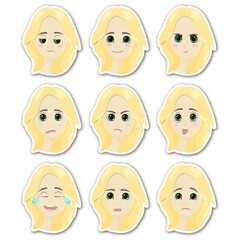 set of faces stickers girl emotions
