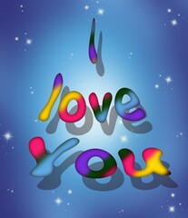 i love you - multicolored lettering - image, dedication, love message - Valentine's Day, wedding, statement, card, blue background