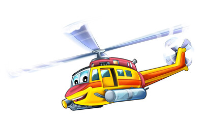 cartoon ambulance rescue helicopter flying on duty illustration for children