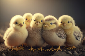 Portrait of newly hatched yellow chicks. Generative AI