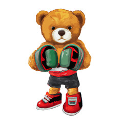 Obraz na płótnie Canvas Teddy bear in boxing gloves training for a fight, illustration with Generative AI