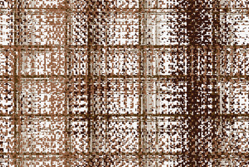 Fototapeta premium warm colors checkered beige taupe stripes and white brown threads on beige fabric texture of traditional gingham seamless ornament for ragged old grungy plaid tablecloths tartan clothes dresses tweed