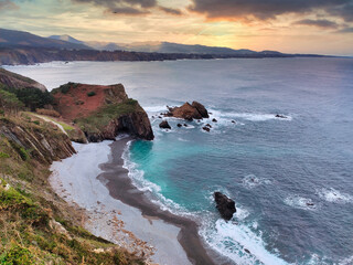 Bozo beach, Cabo Busto or Busto cape, Valdes municipality, Asturias, Spain