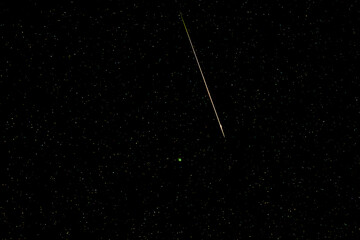 On February 1-2, 2023, the rare green comet C/2022 E3 (ZTF) made its closest approach to earth. This comet with fireball meteors was taken 2/1 at 05:58:15 AM PST (UTC-8) near Ashland Oregon.