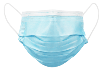 Blue medical protective face or surgical mask isolated on transparent background. Monkeypox outbreak prevention. Full Depth of Field.