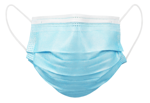 Blue medical protective face or surgical mask isolated on transparent background. Monkeypox outbreak prevention. Full Depth of Field.