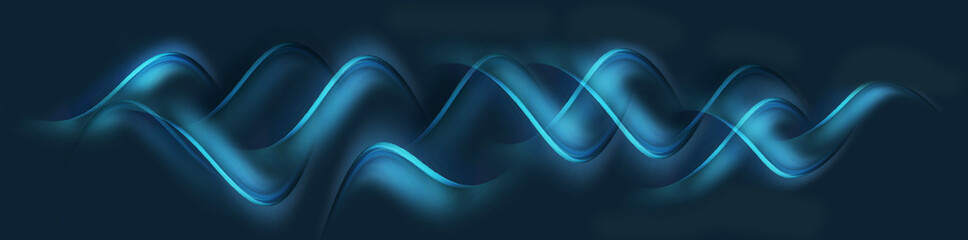 Obraz premium Abstract waves in blue neon decorative frame vector graphic illustration