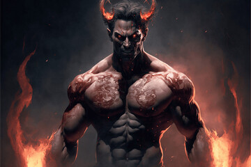 Muscular evil  with horns silhouette