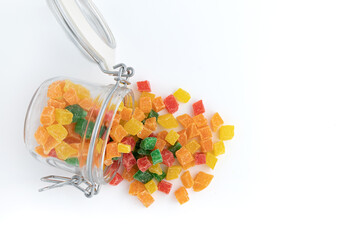 colored candied fruits isolated on white background