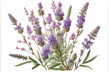 Naklejka premium Lavender Flowers, Illustration, Generative AI