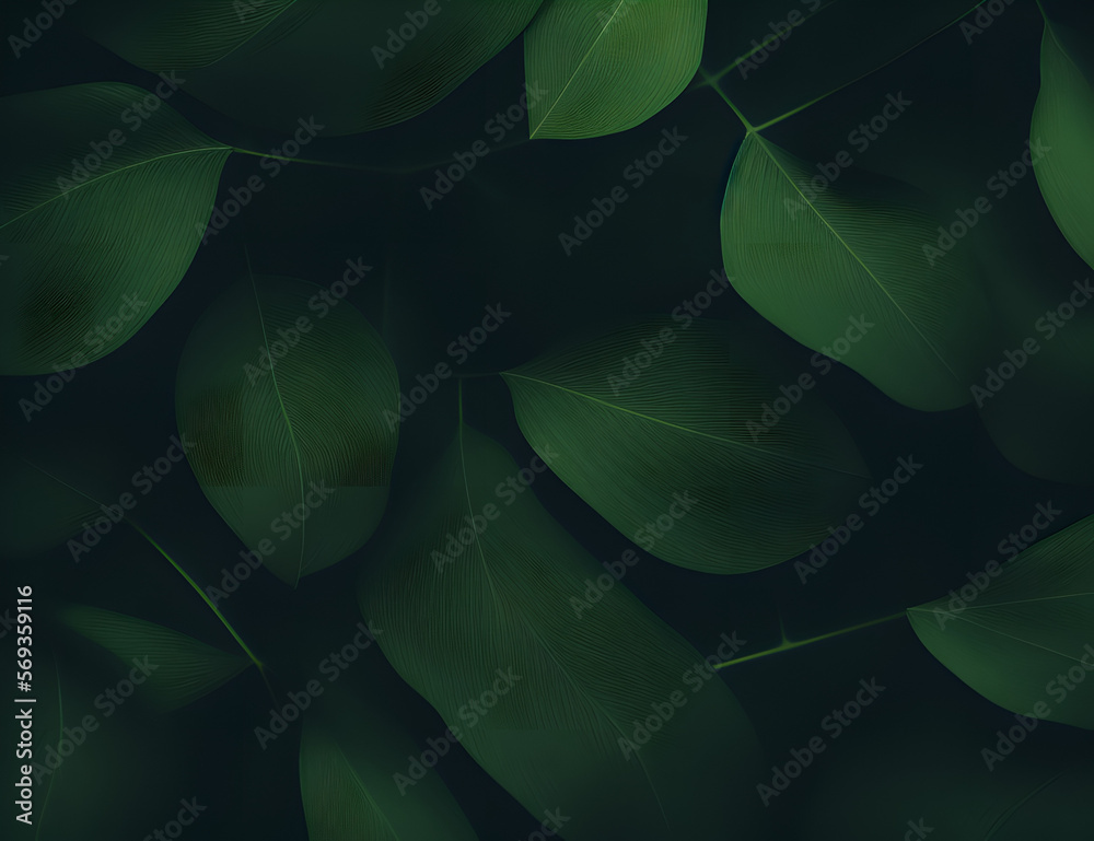 Canvas Prints dark green leaves on dark background - generative ai