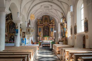 Fototapeta na wymiar Pfarrkirche Moos in Passeier interior (Church of Moso in Passiria) a little alpine church in a village in near Meran in South Tyrol, Südtirol, Trentino Alto Adige, Italy