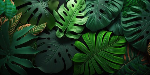 Tropical Jungle Foliage Pattern Background. Generative AI.