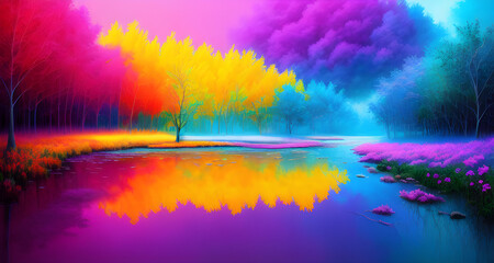Obraz na płótnie Canvas AI Digital Illustration Colourful Alien Landscape