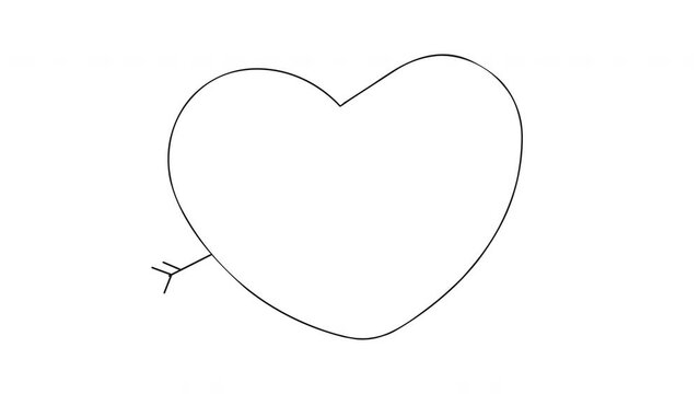 Valentine's Day. Animated sketch of arrow piercing heart drawn by hand on white background