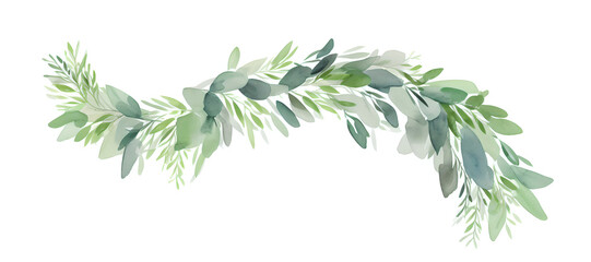 a bent branch with different leaves on white background - watercolors - generative ai