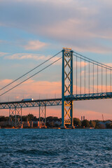 The Ambassador Bridge, connects the U.S. and Canada. It is the busiest international border crossing in North America - obrazy, fototapety, plakaty