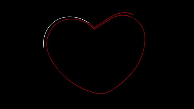 Valentine's day. Animated hand drawn heart isolated on black background.