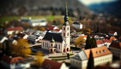 Obraz premium miniature style bird eye view picture of cityscape, inspired from Europe cityscape, Generative Ai not real place