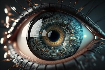 Women eye with futuristic eyelashes and fantasy digital art