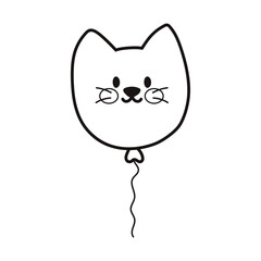 Cute cat balloon. Cartoon style. Hand drawn line art vector illustration isolated on white.