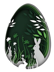 Illustration paper art easter egg and paper cut bunnies