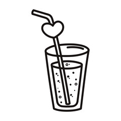 Lemonade in glass with straw. Cartoon style. Hand drawn line art vector illustration isolated on white.