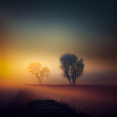 Fototapeta premium Beautiful nature landscape at sunset or sunrise, Generative AI