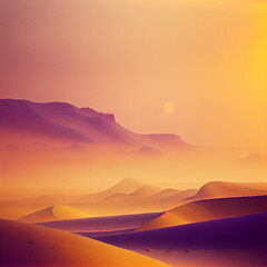 Obraz na płótnie Canvas Beautiful desert landscape at sunset or sunrise, Generative AI