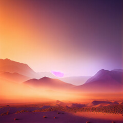 Fototapeta na wymiar Beautiful desert landscape at sunset or sunrise, Generative AI