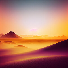 Beautiful desert landscape at sunset or sunrise, Generative AI