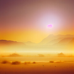 Obraz premium Beautiful desert landscape at sunset or sunrise, Generative AI