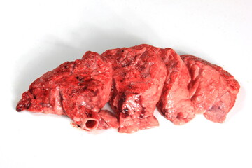 Raw animal lungs isolated on white background