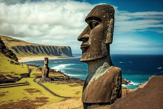 image, moai statue, ai generative.