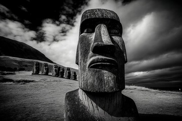 image, moai statue, ai generative. - obrazy, fototapety, plakaty