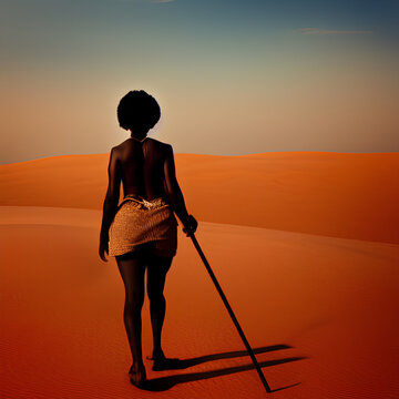 african woman walking in desert
