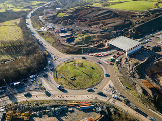 Aerial view of a roundabout and major roadworks at section 5 of the A465 