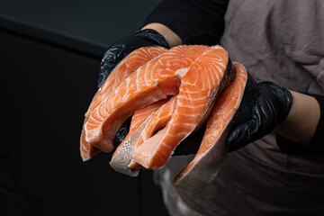 chilled salmon in a fish store
