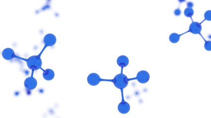 Molecular structure of clear blue atom under white background. Concept 3D CG of vaccine development, regenerative and advanced medicine. PNG file format.