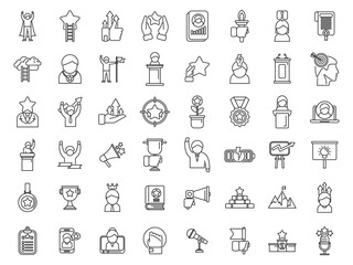 Motivational speaker icons set outline vector. Human seminar. Speech orator