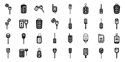 Car alarm system icons set simple vector. Car key. Fob chain