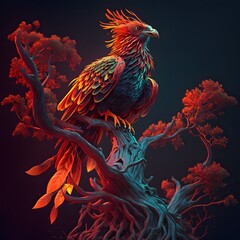 Fototapeta premium A firebird sits on a branch, Generative AI