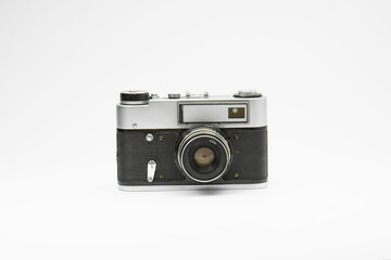 Old vintage film camera isolated on white backgorund. 