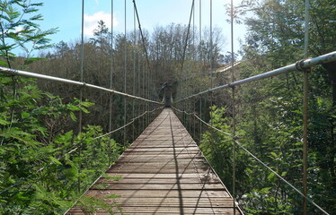 Obraz premium Simple suspension bridge of Calvelo, Spain, Galicia, Pontevedra province