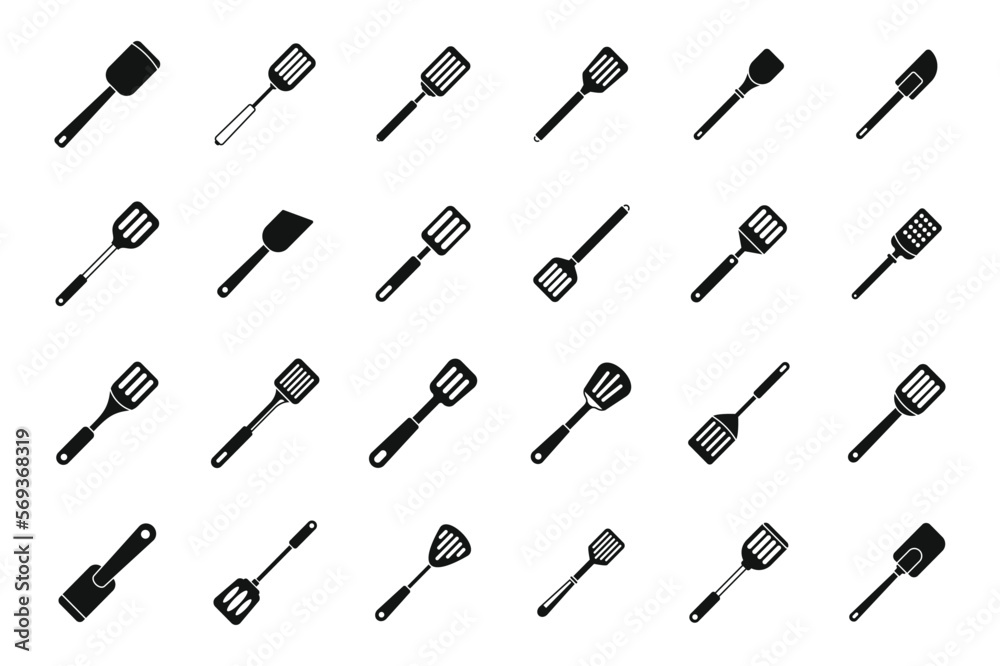 Poster spatula icons set simple vector. baking bbq. baker chef