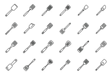 Naklejka premium Spatula icons set outline vector. Baking bbq. Baker chef
