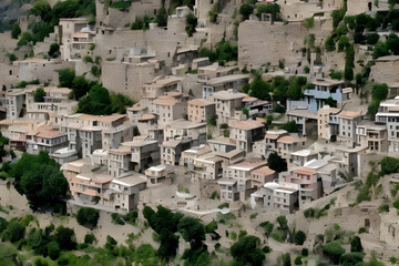 Fototapeta na wymiar An antique Greek town, seen from above (a.i. generated)