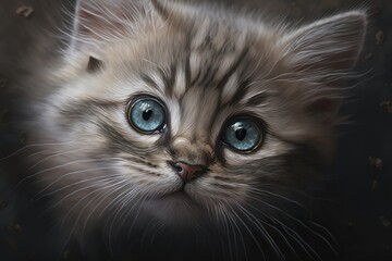 Top view of kitten looking with plaintive eyes, concept of Longing and Curiosity, created with Generative AI technology